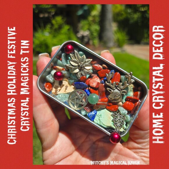 Christmas Holiday Festive Crystal Charm Magicks Tin Home Decor - Picture 5 of 5